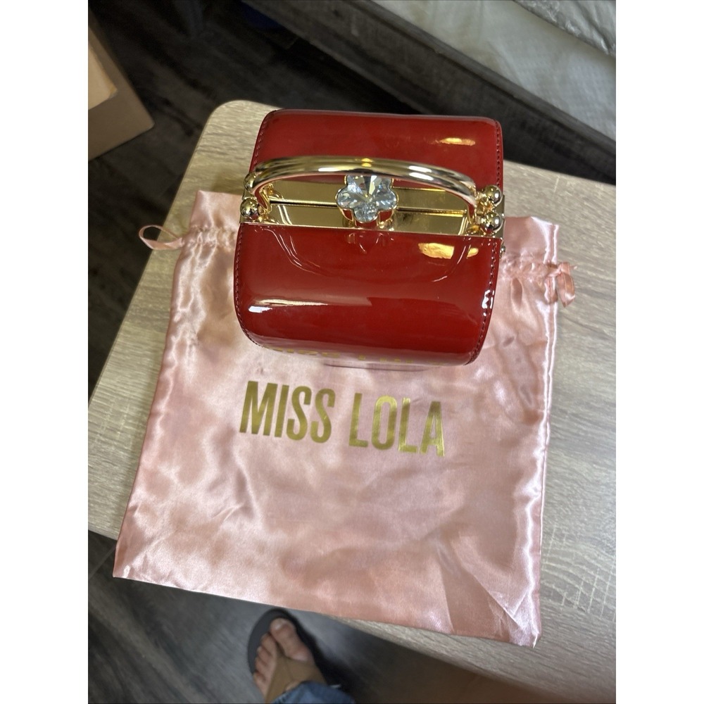 Miss Lola Red Patent Faux Leather Structured Takeout Box Clutch Bag Crossbody